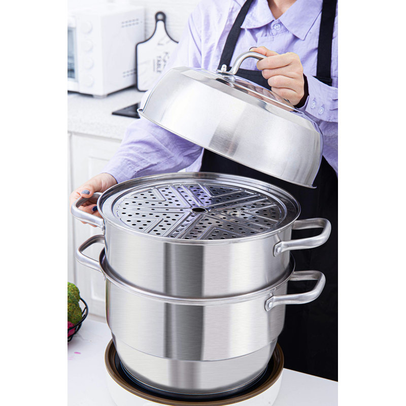 GuangMing ThickBottomed Stainless Steel Steamer Pot, 3 Tier Food Steamer For Cooking, Large